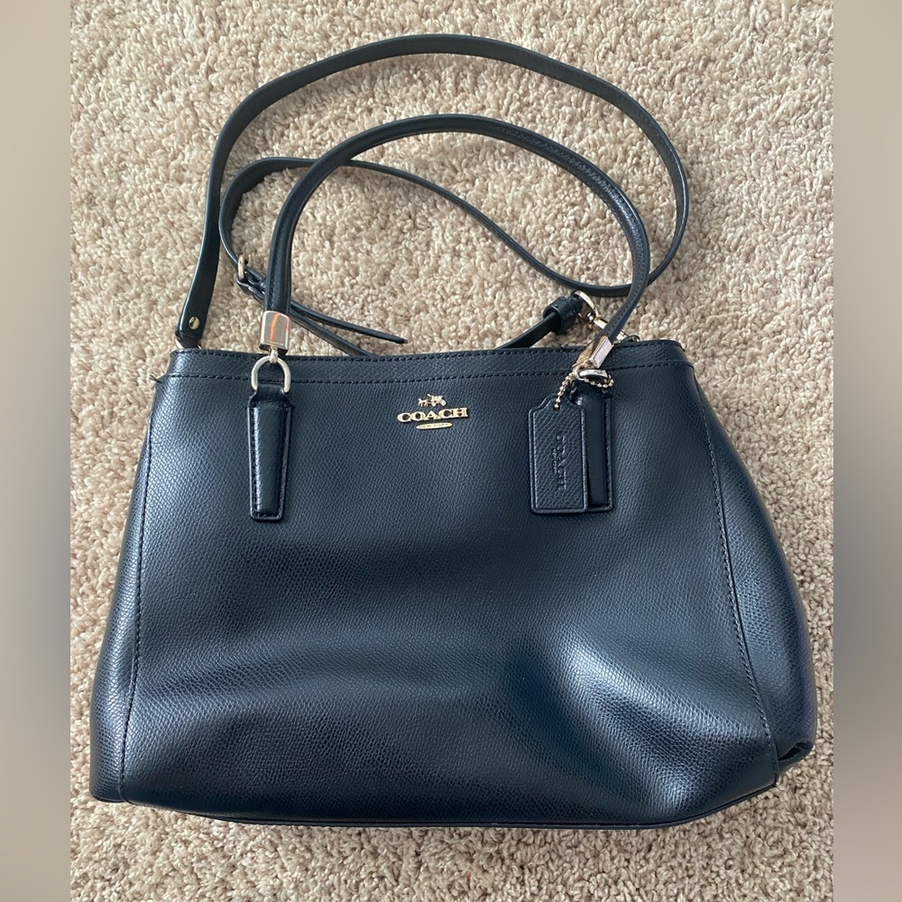Medium Black Saffiano Leather Crossbody Tote